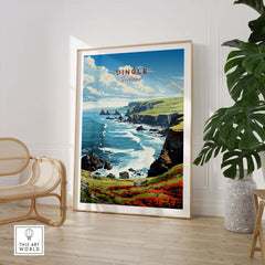 Dingle Ireland Print showcasing the beautiful Irish coastline and vibrant landscape in a stylish art frame.