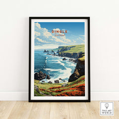 Dingle Ireland Print showcasing the beautiful coastline and vibrant colors of Dingle, Ireland.