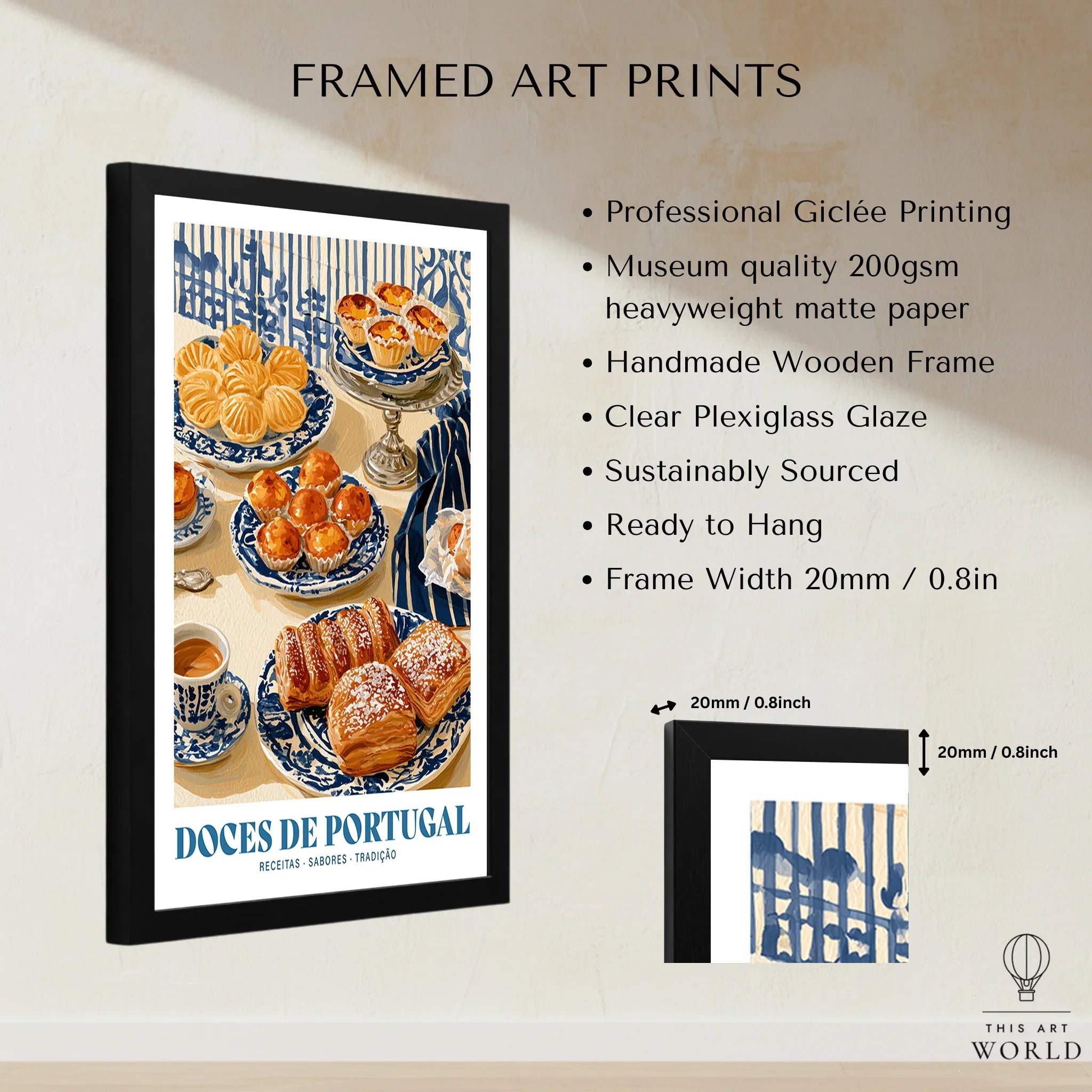 Portuguese Sweets Kitchen Wall Art - framed print details measurements quality details