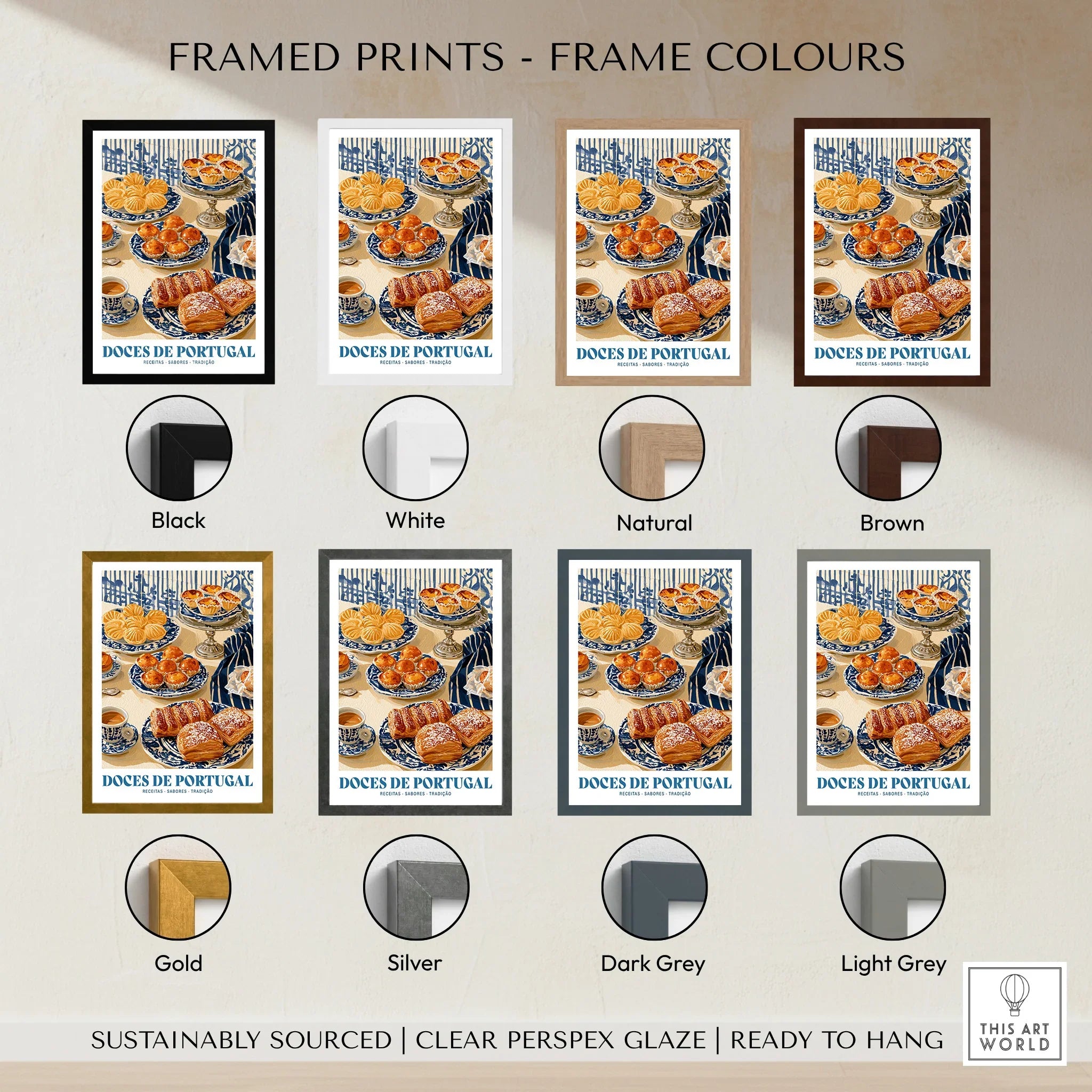 Portuguese Sweets Kitchen Wall Art - framed print colour options