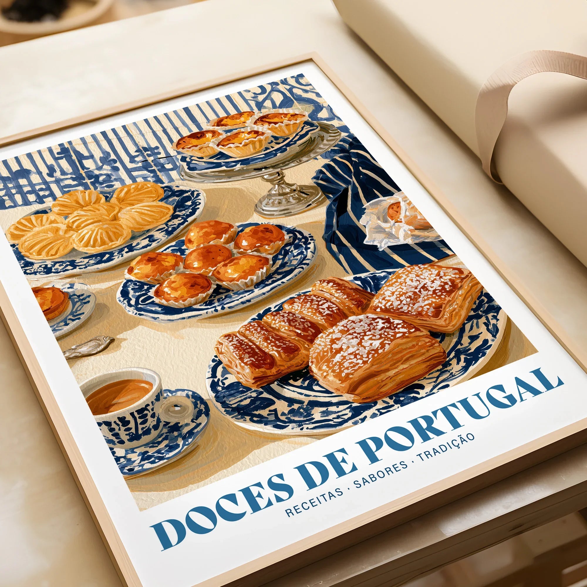 Portuguese Sweets Kitchen Wall Art - framed art print closeup gift unwrapped natural frame