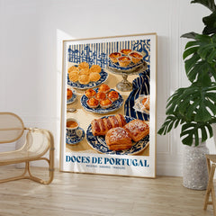 Portuguese Sweets Kitchen Wall Art - large framed print room setting chair plant