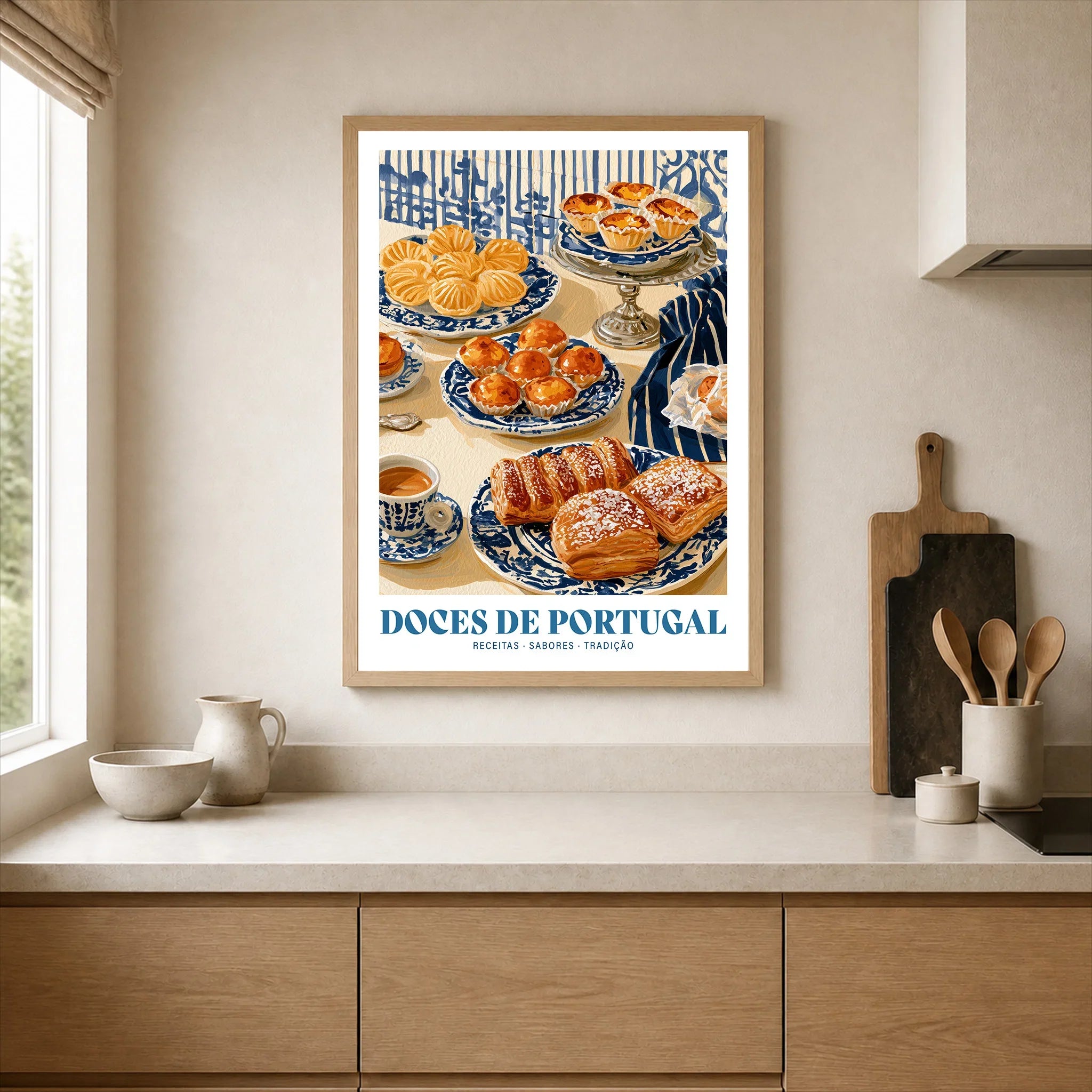 Portuguese Sweets Kitchen Wall Art - neutral kitchen single frame mockup This Art World