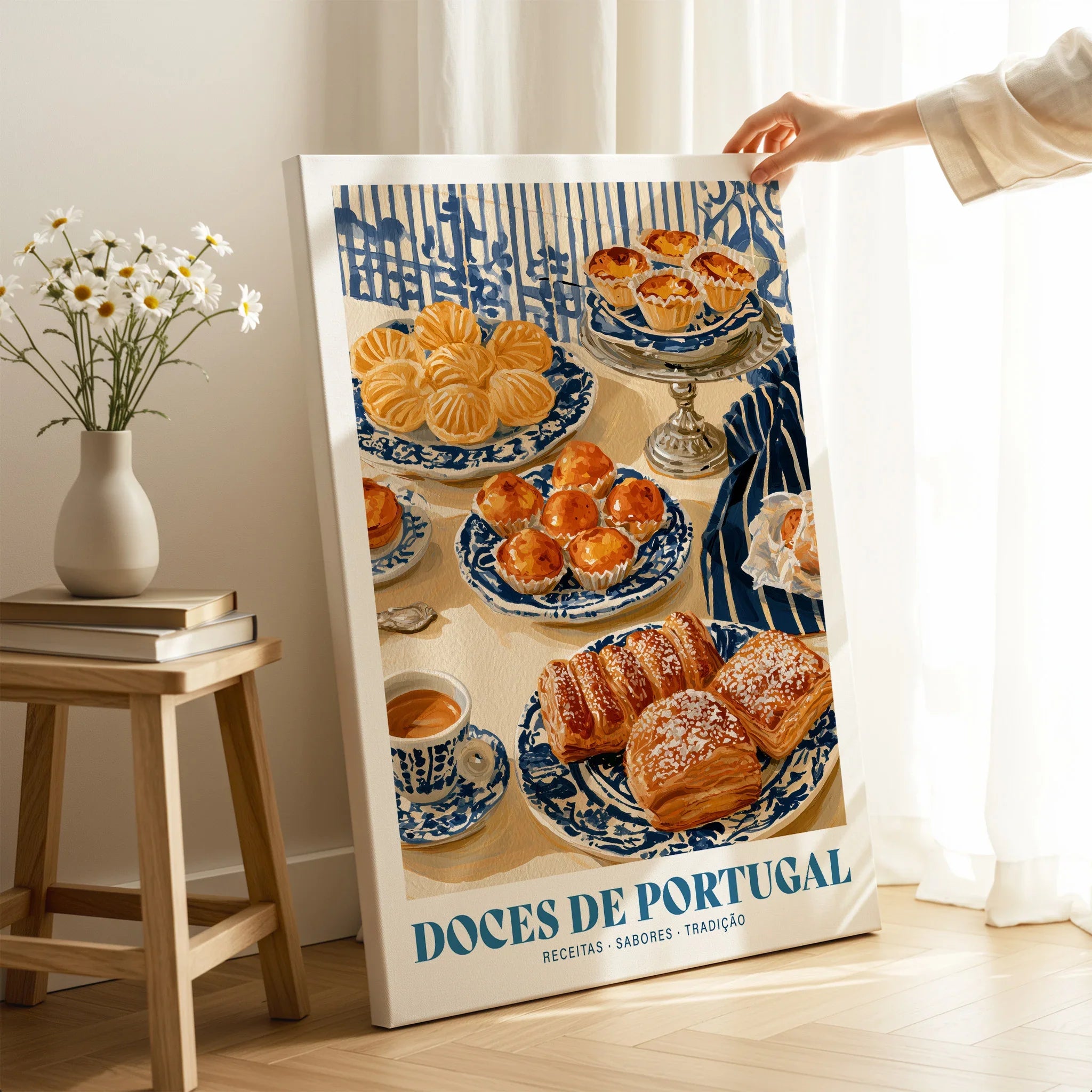 Portuguese Sweets Kitchen Wall Art - canvas print mirror edge hand holding room setting