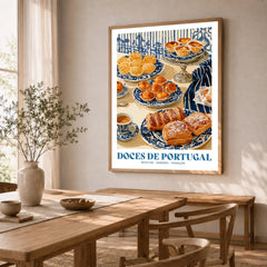 Portuguese Sweets Kitchen Wall Art - dining room framed print natural wood frame mockup ThisArtWorld