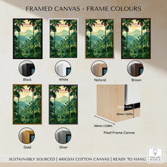 Dominican Republic travel poster in black, white, natural, brown, gold, silver frames. Float frame canvas, ready to hang.