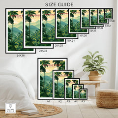 Dominican Republic travel poster size guide with tropical jungle and mountain art for home decor