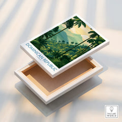Dominican Republic travel poster print with tropical jungle and palm trees, ideal wall art for home decor