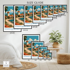 Dominican Republic travel poster size guide with tropical beach art for home decor