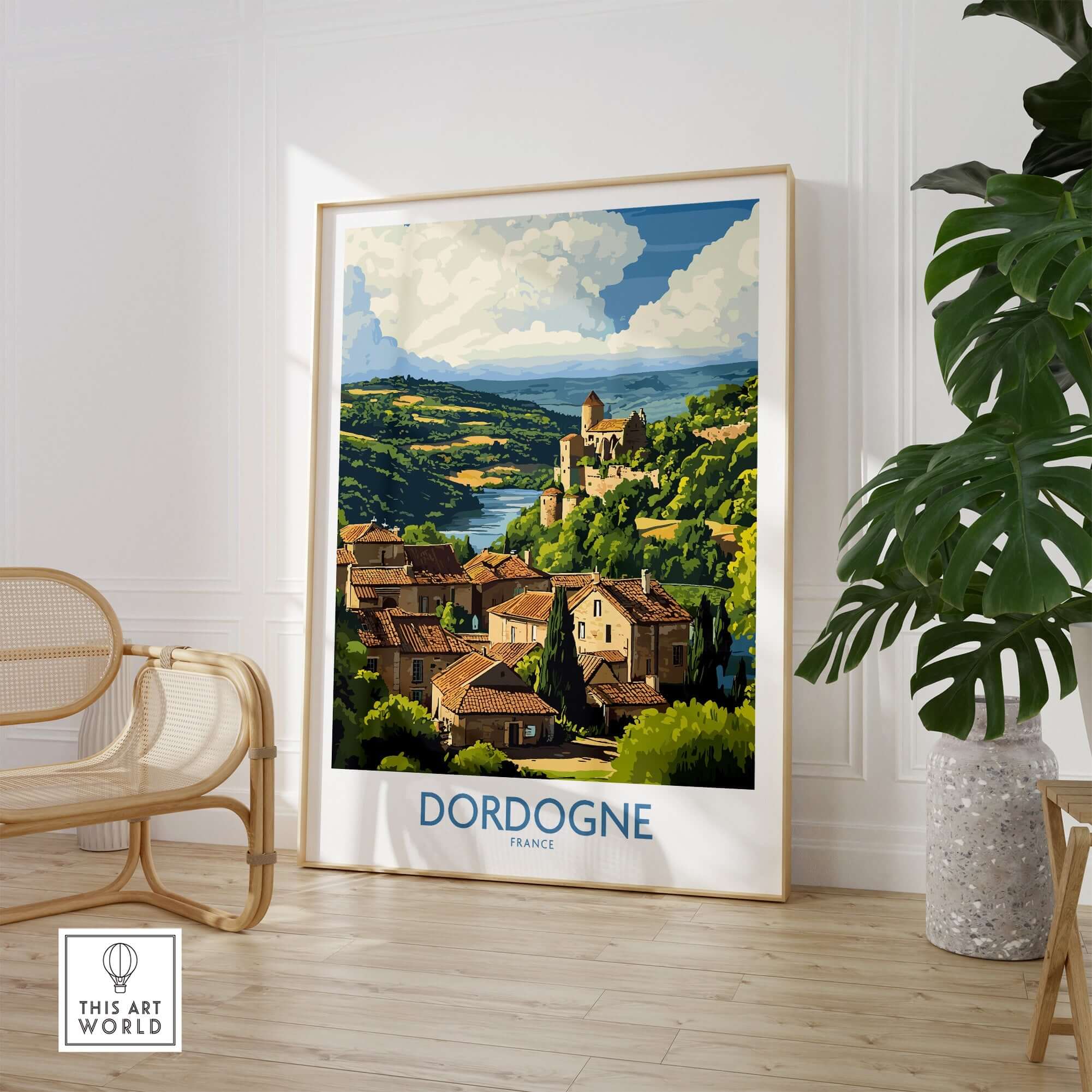 Dordogne Poster France showcasing picturesque landscapes and charming villages in a stylish home setting.