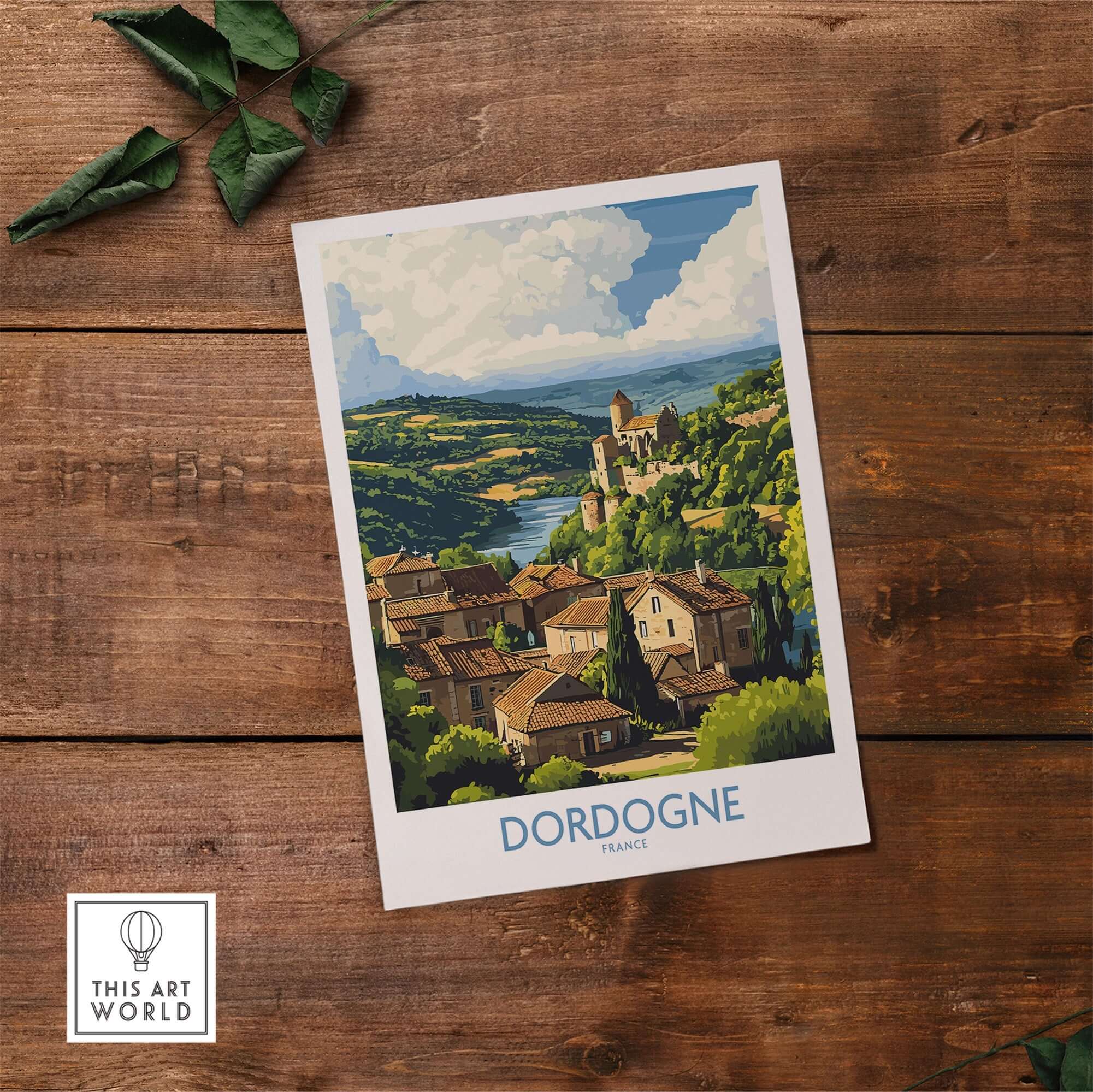 Dordogne Poster France showcasing a picturesque village scene in the beautiful Dordogne region of France.