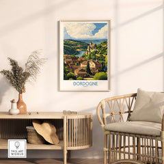Dordogne Poster France showcasing picturesque landscapes and charming villages in a stylish living room setting.