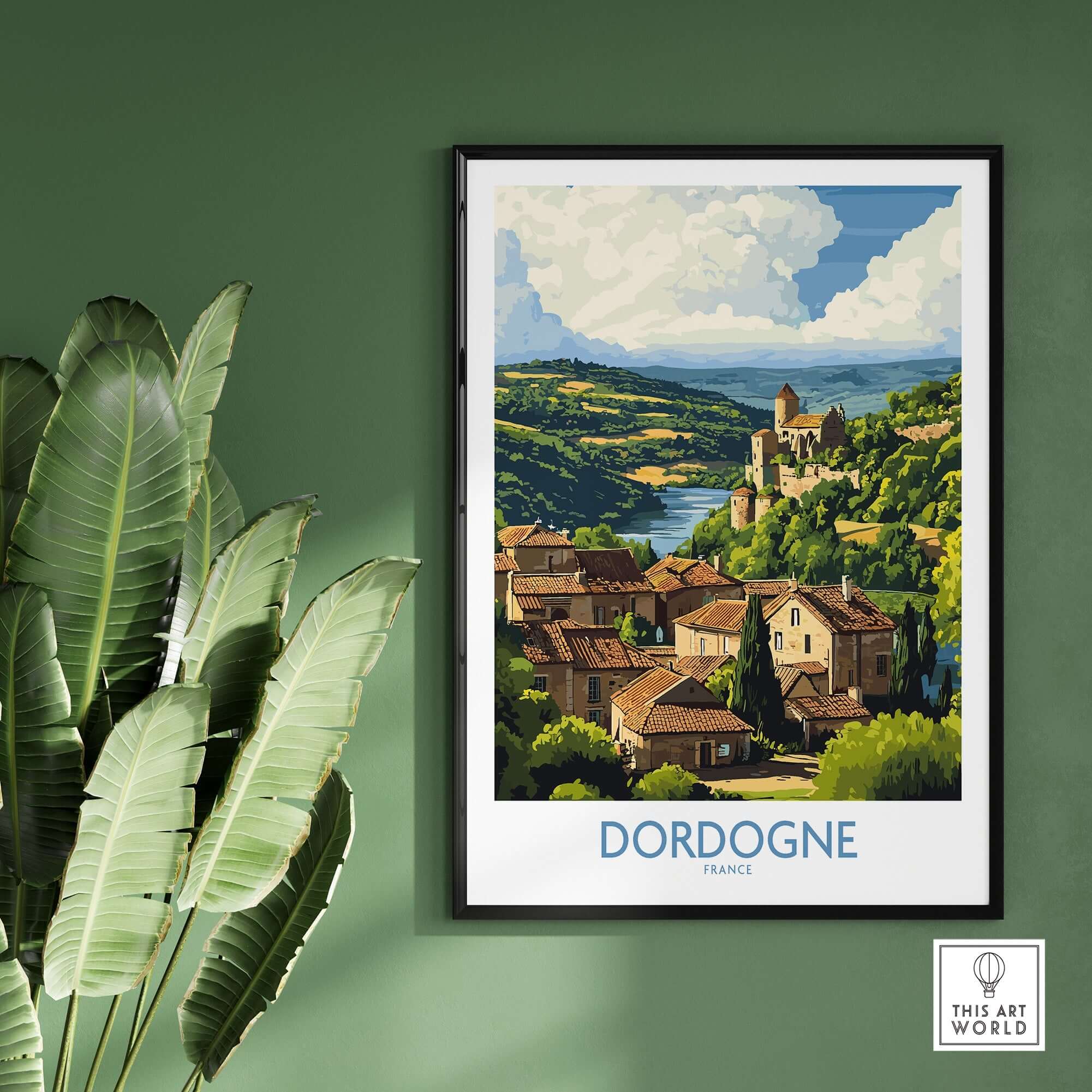 Dordogne Poster France showcasing a picturesque landscape with charming villages and historical scenery.