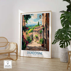 Dordogne Travel Poster showcasing a picturesque street in the Dordogne region of France, perfect for home decor.
