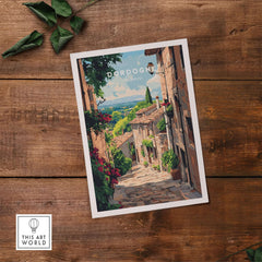 Dordogne Travel Print showcasing a picturesque French countryside scene with vibrant colors and intricate details.