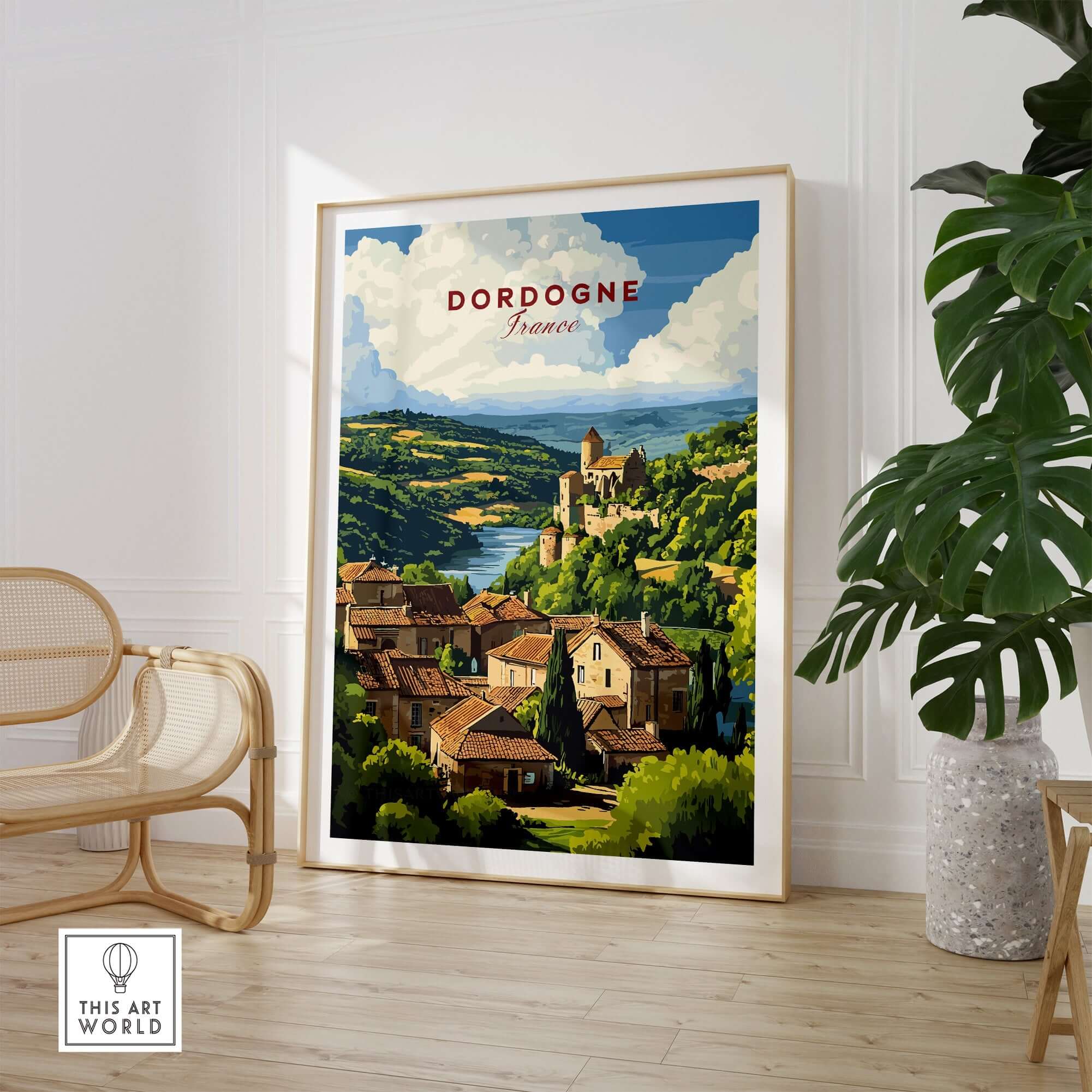 Dordogne Wall Art Print showcasing the beautiful landscape of Dordogne region in France with vibrant colors.