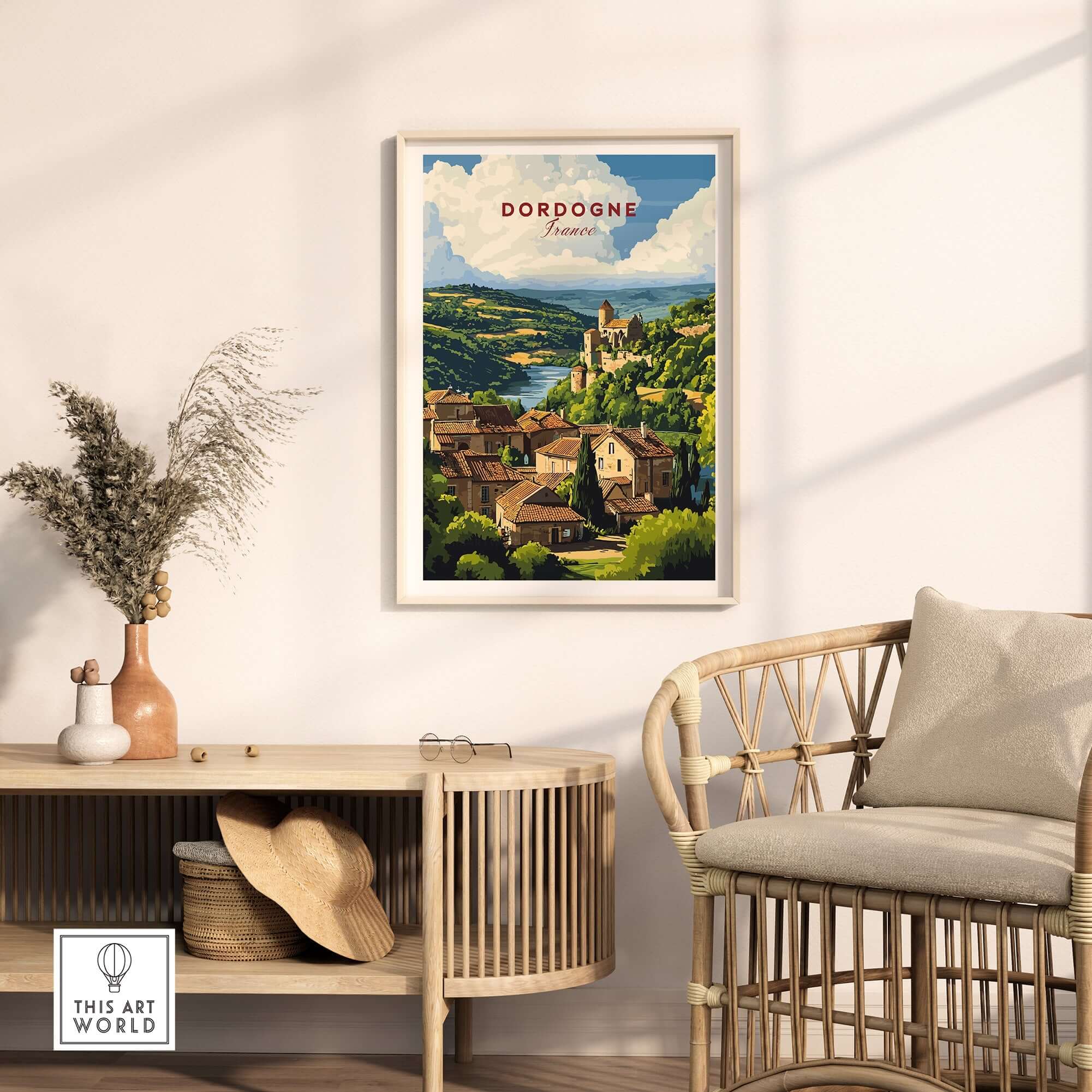 Dordogne Wall Art Print showcasing the charming Dordogne region, perfect for enhancing home decor.