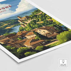 Dordogne Wall Art Print depicting charming landscape of Dordogne region with vibrant colors and elegant design.
