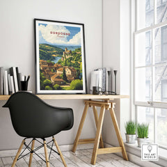 Dordogne Wall Art Print displayed in a stylish workspace, showcasing the charm of the Dordogne region.