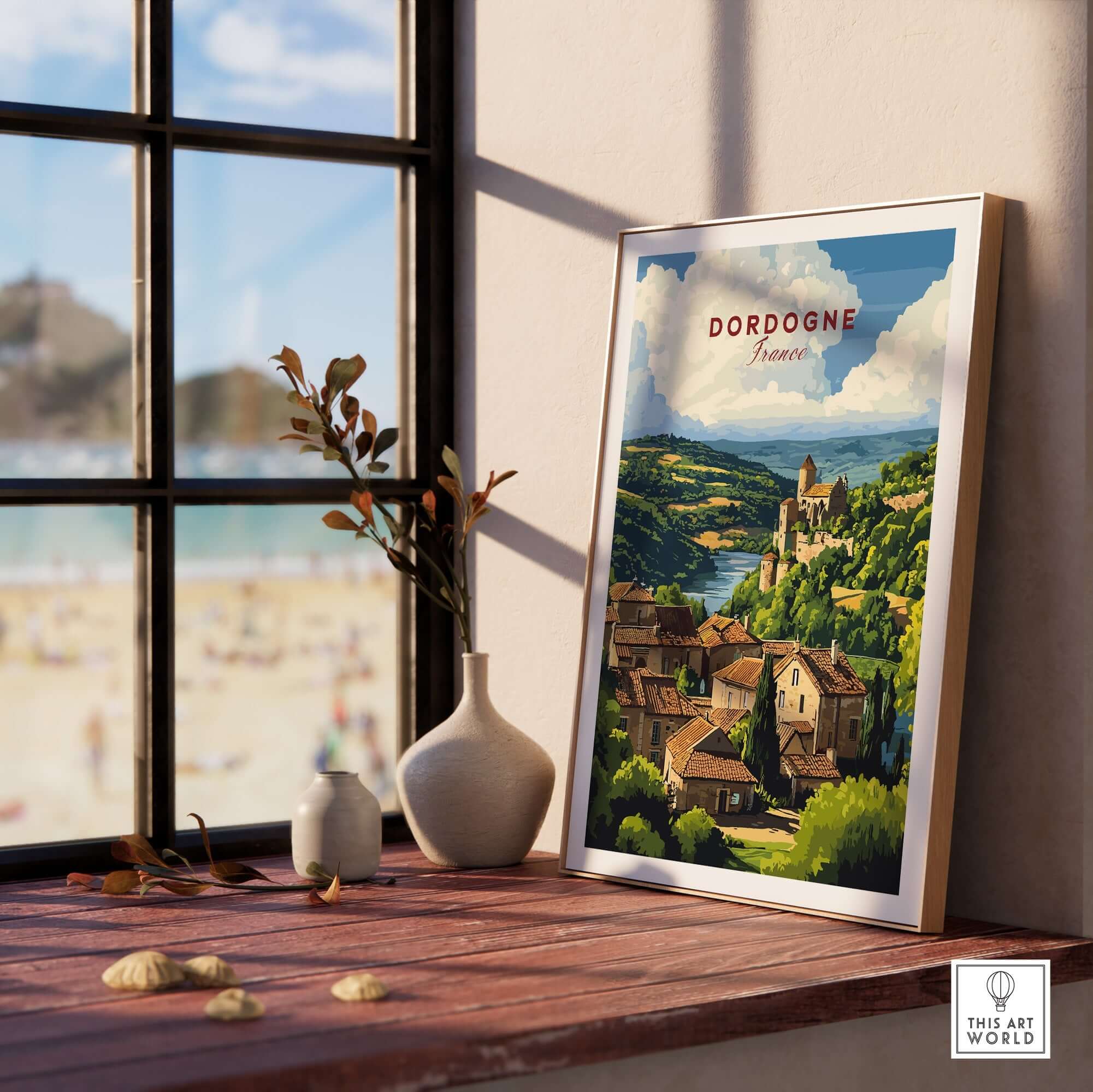 Dordogne Wall Art Print featuring a picturesque landscape of the Dordogne region in a stylish frame.