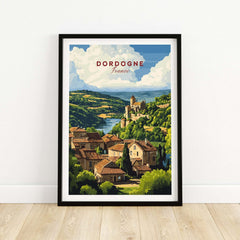 Dordogne Wall Art Print featuring a picturesque landscape of Dordogne, France with vibrant colors and charming buildings.