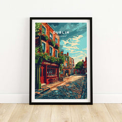 Dublin Ireland Poster featuring a vibrant street scene capturing the beauty of Dublin's architecture and charm.