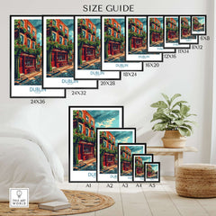 Dublin Ireland Print size guide showcasing various frame sizes and designs of Dublin Ireland Print for wall decor.