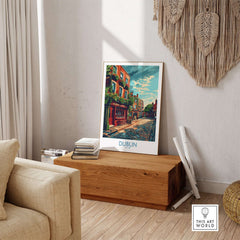 Dublin Ireland Print showcasing vibrant city scene, perfect for adding charm to home decor.