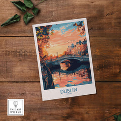 Dublin Poster featuring vibrant sunset over a bridge in Dublin, capturing the essence of Ireland's beauty.