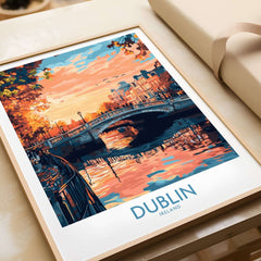 Dublin Poster featuring the iconic River Liffey at sunset, showcasing Dublin's beauty and charm.