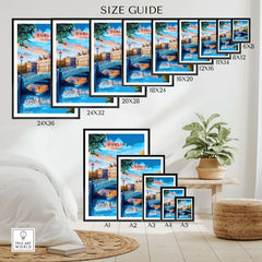 Dublin Travel Print size guide showcasing various frame sizes for displaying the Dublin Travel Print.