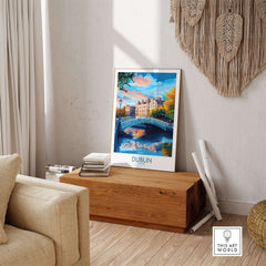 Dublin Wall Art showcasing a picturesque scene of a bridge over a river with vibrant colors and intricate details.