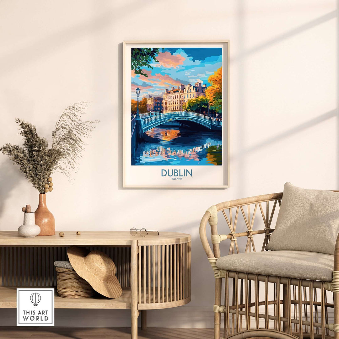 Dublin wall art featuring a vibrant bridge scene, enhancing home decor with a touch of Irish charm.