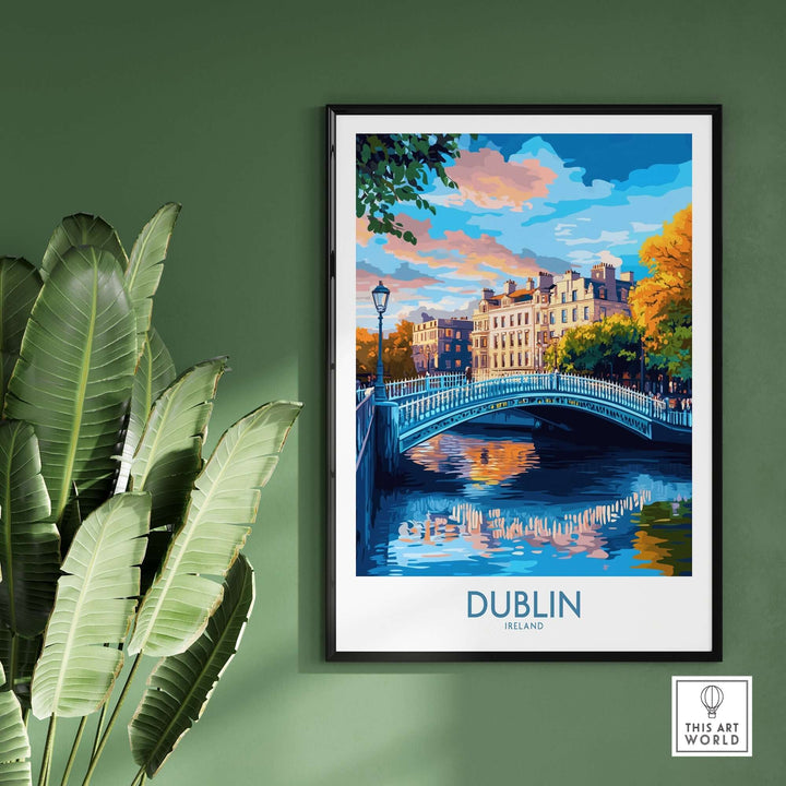 Dublin wall art featuring a vibrant bridge and scenic river view, enhancing home decor with Irish charm.