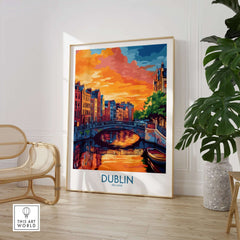 Dublin Wall Art Poster at Sunset displaying vibrant colors and details of Dublin's cityscape.