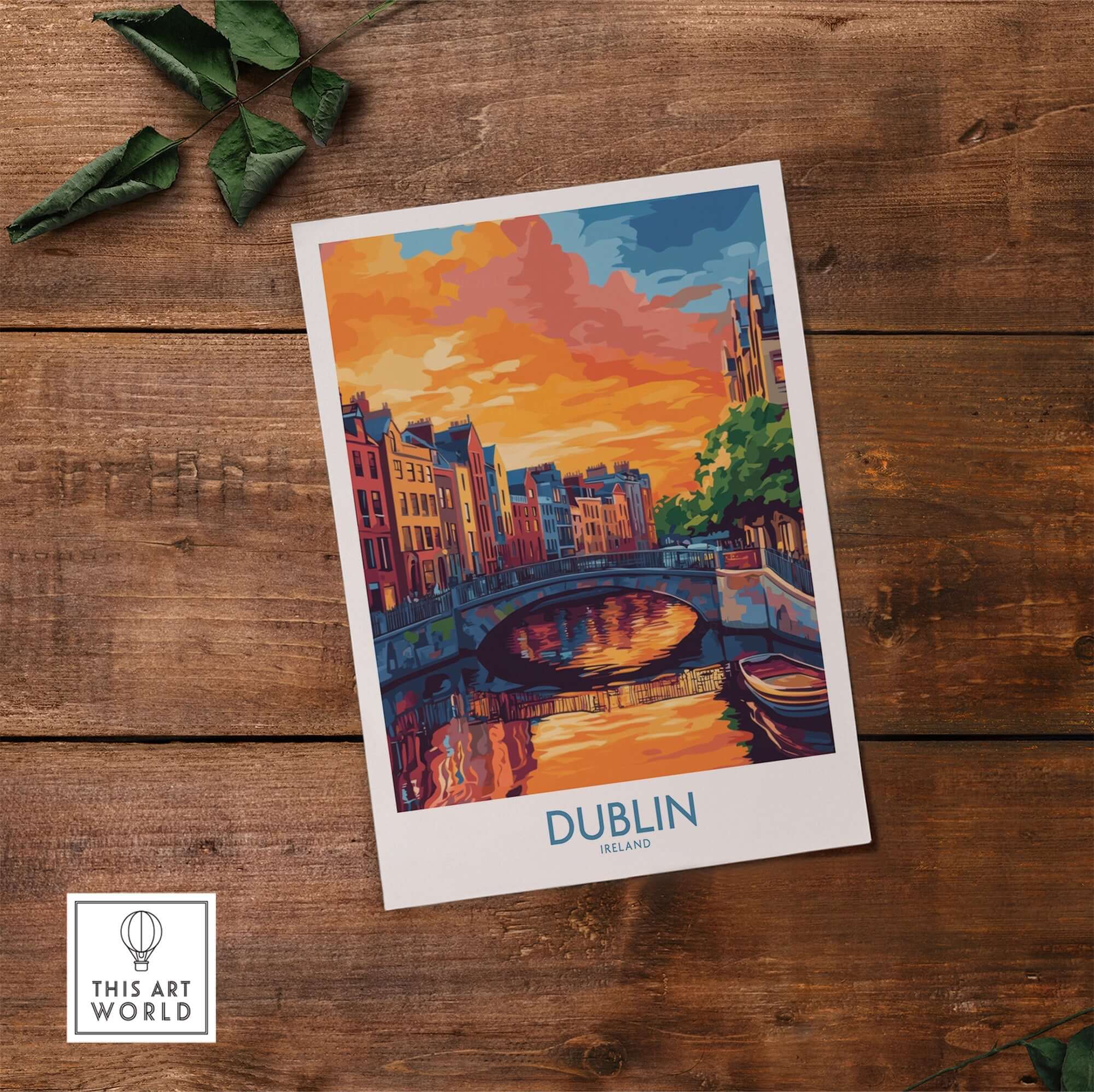 Dublin Wall Art Poster at Sunset showcasing vibrant colors and a picturesque view of the city.