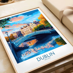 Dublin Wall Art featuring vibrant riverside scene with colorful buildings and reflections, showcasing the charm of Ireland.