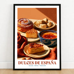 Spanish Sweets Kitchen Wall Art - art print in black frame on wooden floor