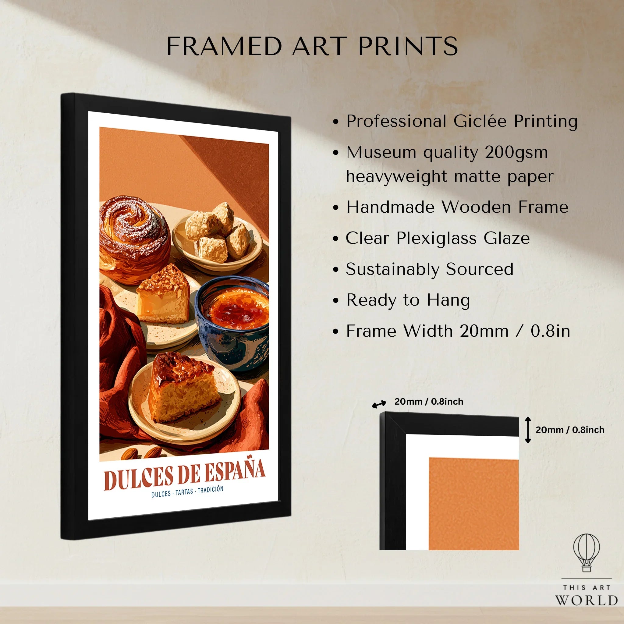 Spanish Sweets Kitchen Wall Art - framed print details measurements quality details