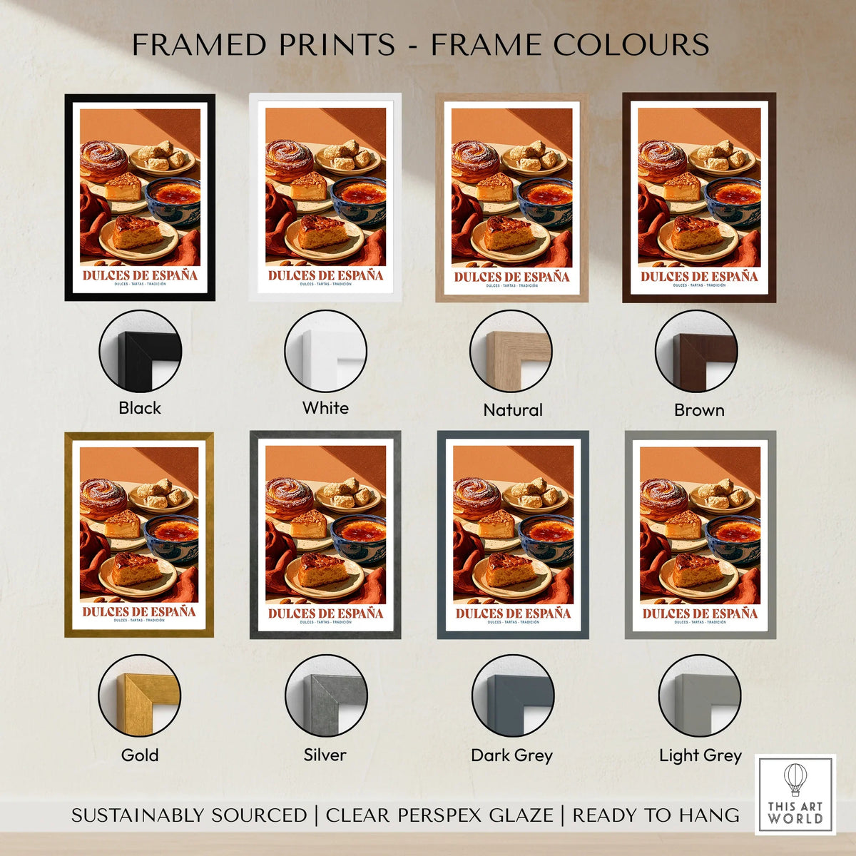 Spanish Sweets Kitchen Wall Art - framed print colour options