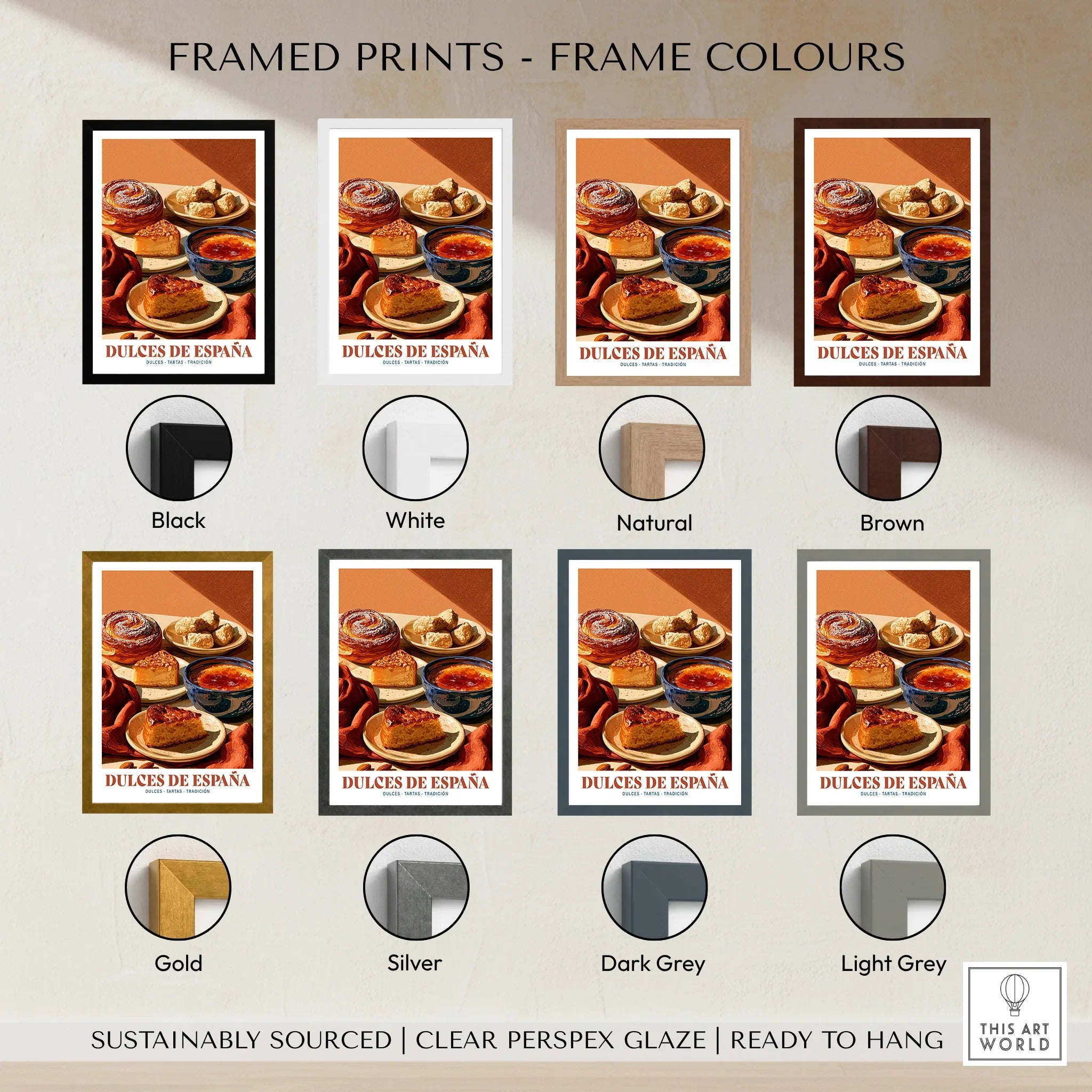 Spanish Sweets Kitchen Wall Art - framed print colour options
