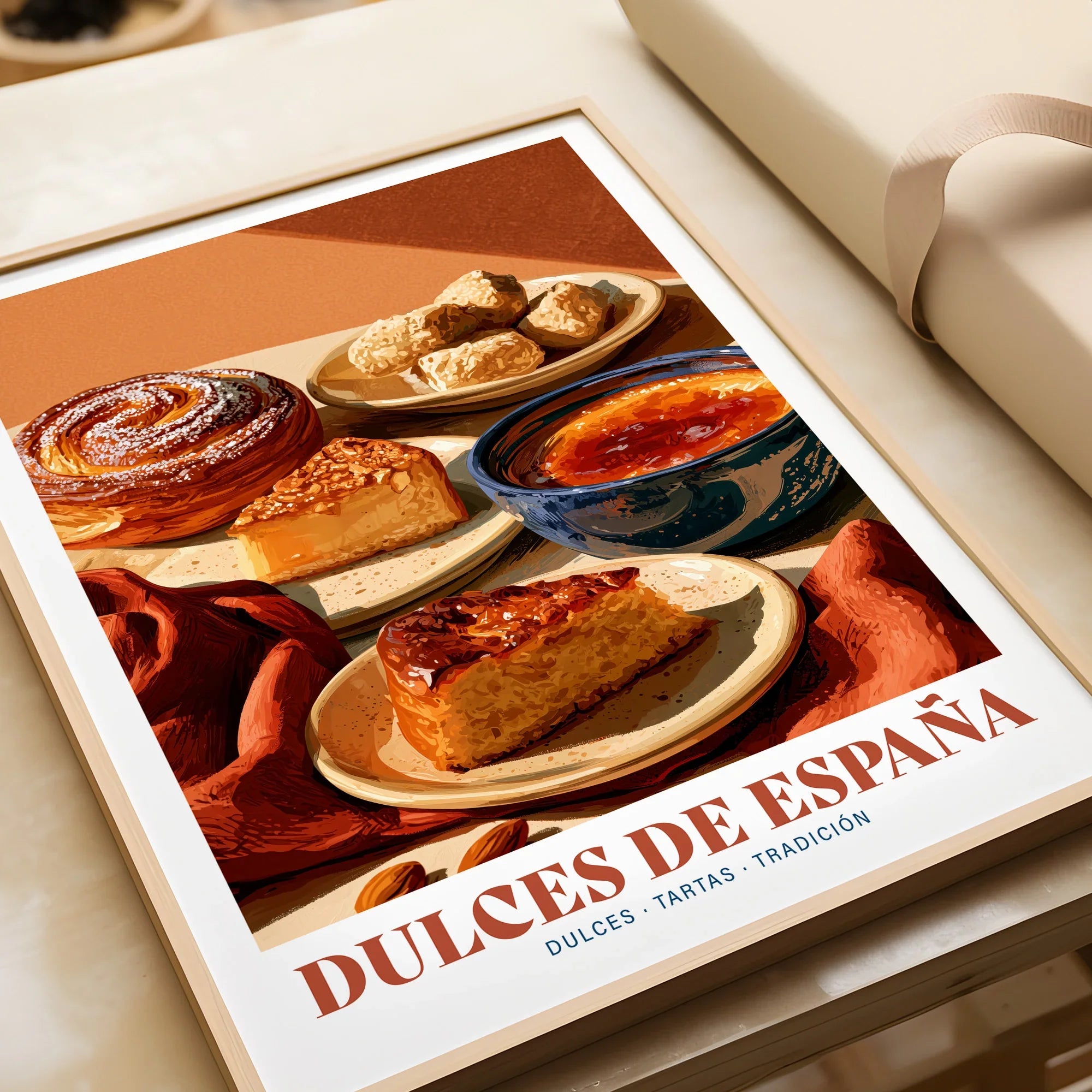 Spanish Sweets Kitchen Wall Art - framed art print closeup gift unwrapped natural frame