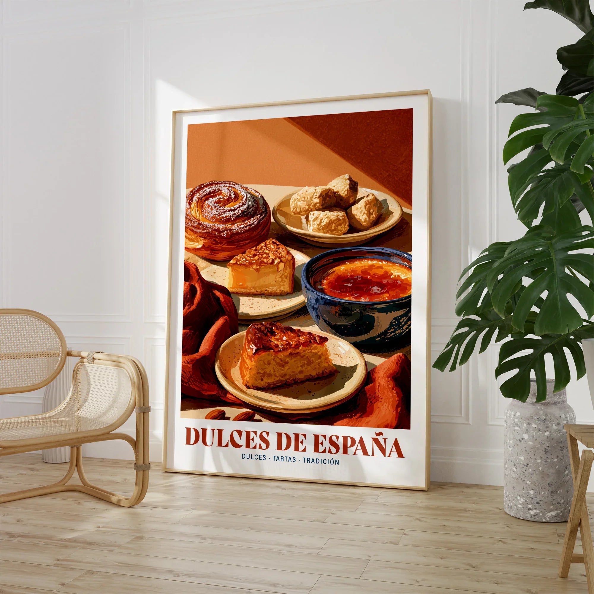 Spanish Sweets Kitchen Wall Art - large framed print room setting chair plant