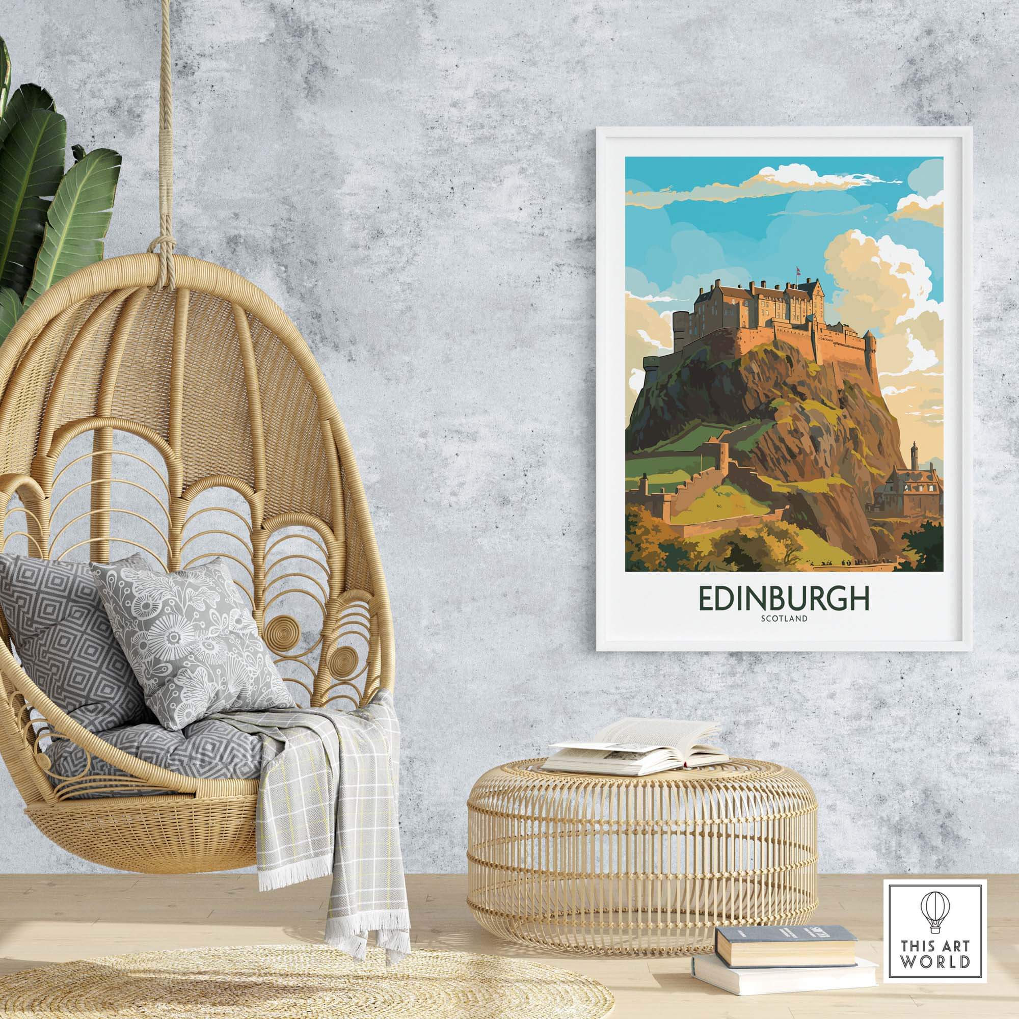 Edinburgh Print | Modern Style featuring Edinburgh Castle in a stylish interior decor setting.