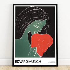 Framed Edvard Munch art print featuring abstract woman with red heart shape, modern wall decor