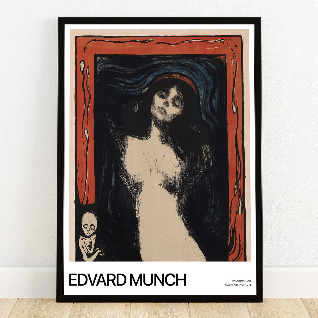 Framed Edvard Munch wall art print featuring expressive female figure in bold colors