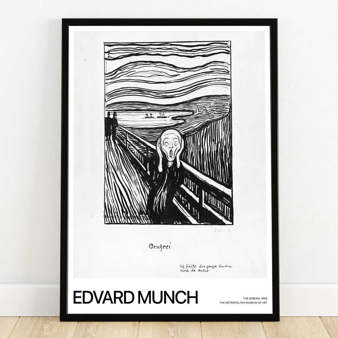 Black and white framed art print of Edvard Munch’s The Scream, minimalist wall decor