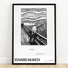 Black and white framed art print of Edvard Munch’s The Scream, minimalist wall decor