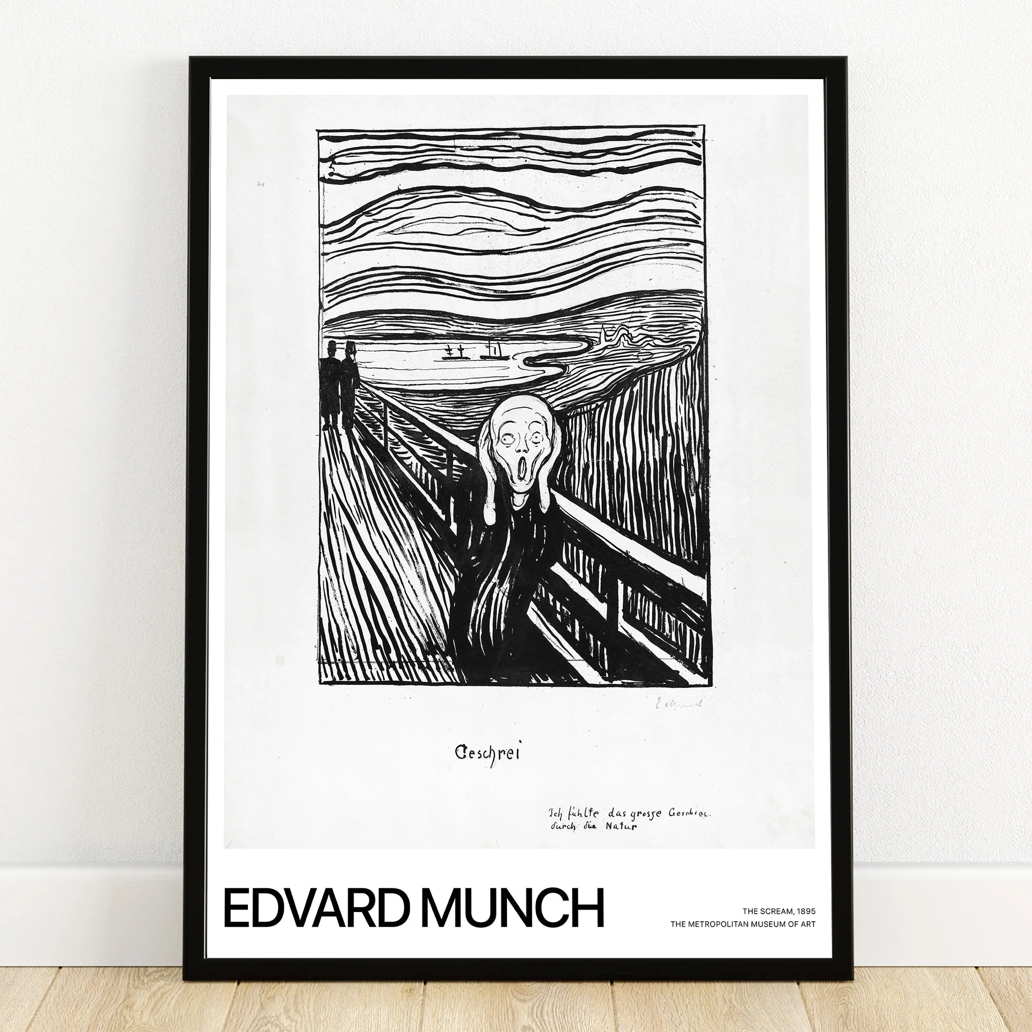 Black and white framed art print of Edvard Munch’s The Scream, minimalist wall decor