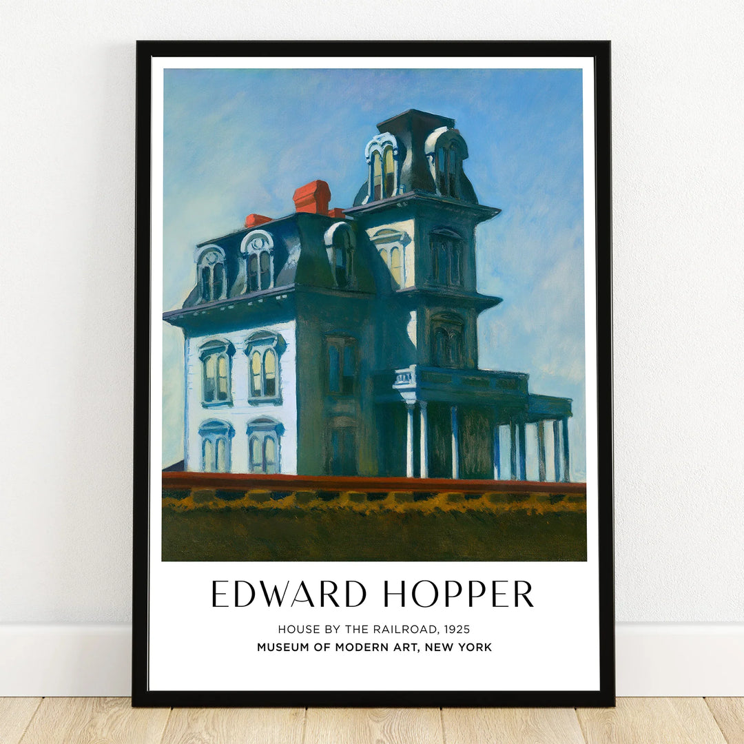 Edward Hopper art print of House by the Railroad in black frame, wall art home decor